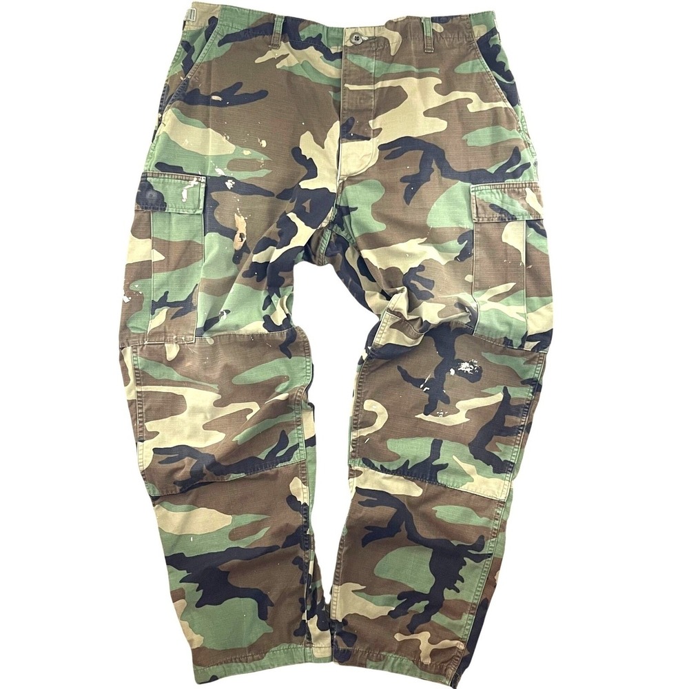 Military Woodland Camo Cargo Pants Mens 38x30 Ripstop Workwear Utility Tactical
